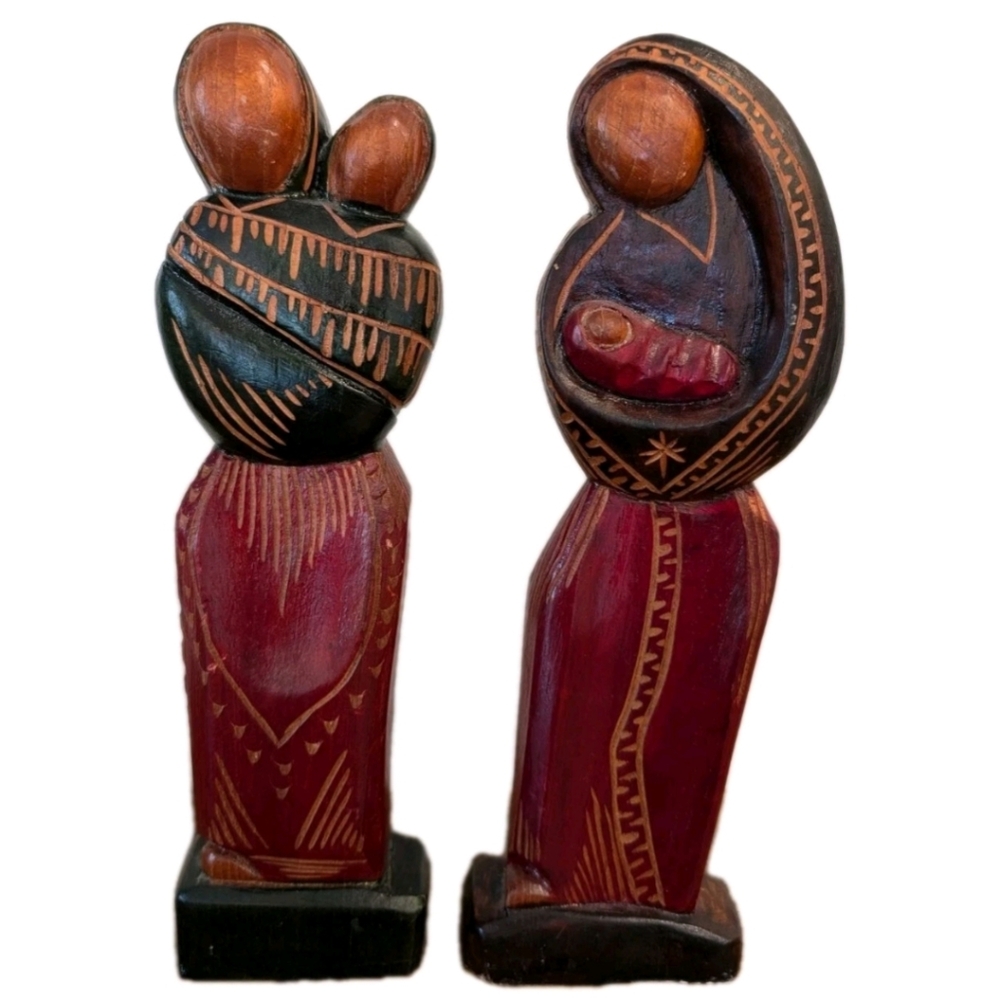 Set of Hand Carved Wooden Andean Motherhood Figurines Folk Art from Ecuador 10"